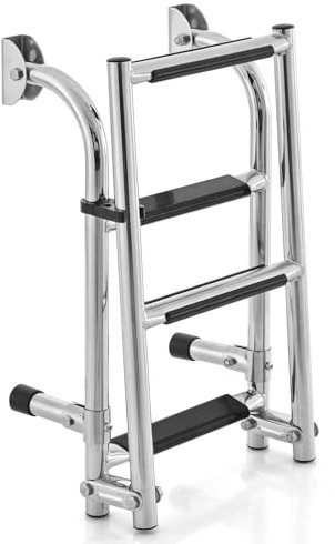 FANTASK Scala da piscina con staffa, pieghevole con 4 gradini antiscivolo fino a 227 kg, scala da bagno in acciaio inox, per piscine, piscine all'aperto, piscine, colore argento