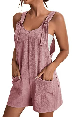 Tuta corta da donna, tutina da donna, tinta unita, senza maniche, con tasche, alla moda, con cinturino regolabile, salopette estive traspiranti salopette casual per uscire tuta da indossare tutti i
