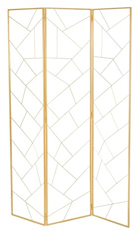 Paravent Mosaic- Raumteiler aus Metall in Gold - 170x120 cm - 3-teilig, klappbar, modernes geometrisches Scandi-Design - Dekorativer Raumtrenner