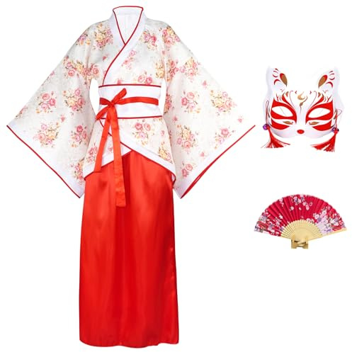 CRFASIBE Costume Hanfu Femme,Tenue Traditionnelle Chinoise avec Accessoires | Hanfu à Imprimé Floral, Ensemble avec Masque et éventail Pliant, idéale pour Le Nouvel, Le Cosplay et Les Séances Photo