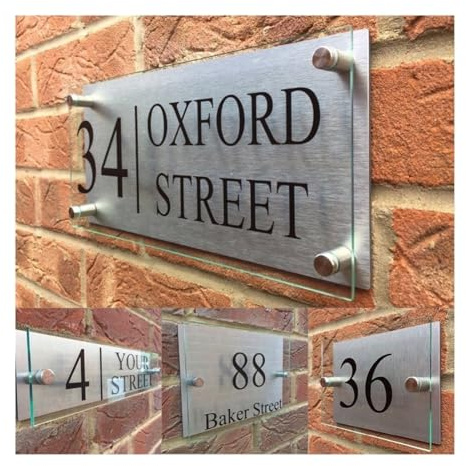 Customized Transparent Acrylic House Number House Signs Door Plates Plaques With Silver Aluminum Backing Panel