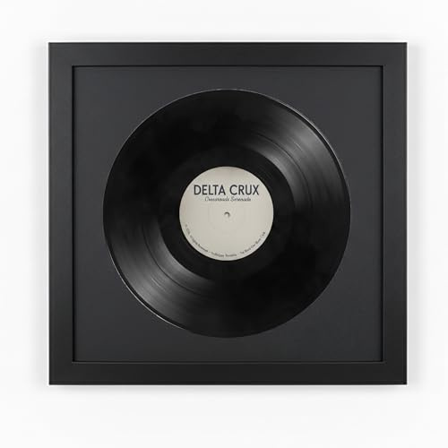 K-Möbel Schallplatten Rahmen Schwarz 40x40cm mit schwarzem Passepartout - Made in Germany - Vinylrahmen aus Echtholz für die Vinyl - UV-geschütztes Passepartout aus 100% Alpha-Zellulose