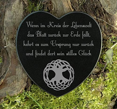 Gedenkstein Herz Baum des Lebens Grabschmuck Gedenkstein