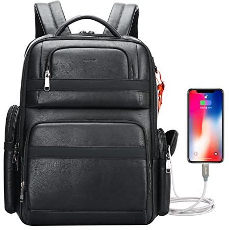 Bopai 40L Cuir Sac à dos Sac à dos pour ordinateur portable 39,6 cm Homme chargement USB Business Sac à dos de voyage pour homme
