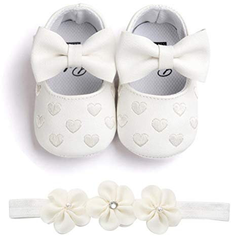 EDOTON Baby Mädchen 2 Pcs Kleinkind Party Schuhe Mit Stirnband, A - Weiß, Gr.- 12-18 Monate/Herstellergröße- 5