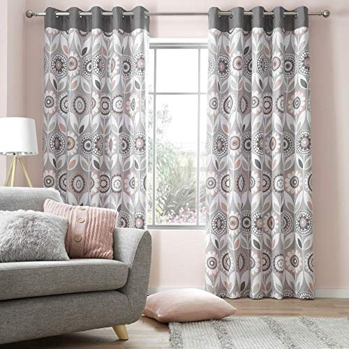 Catherine Lansfield Annika Eyelet Curtains 90x90 Inch Blush