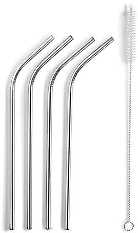 Lacor - Set 4 pajitas + Cepillo, Acero Inoxidable, 21'5 cm