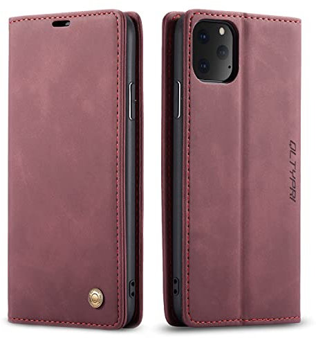 QLTYPRI Hülle für iPhone 11 Pro, Vintage Dünne Handyhülle mit Kartenfach Geld Slot Ständer PU Ledertasche TPU Bumper Wallet Case Flip Schutzhülle Kompatibel mit iPhone 11 Pro - Rot
