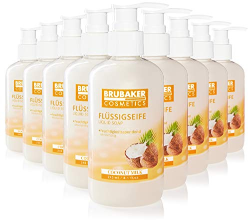 BRUBAKER Cosmetics 10er Pack Handwaschlotion Flüssigseife Kokosnuss | 10 x 240 ml im praktischen Spender - reinigt sanft und spendet Feuchtigkeit - für hygienisch saubere Hände