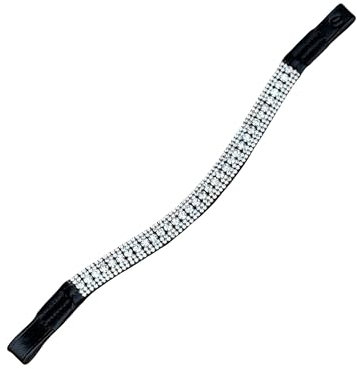 Equipride Schöne, gebogene Form Bling Kristall Stirnband für Zaumzeug glitzernd klar (schwarzes Leder, Pony 35,6 cm)