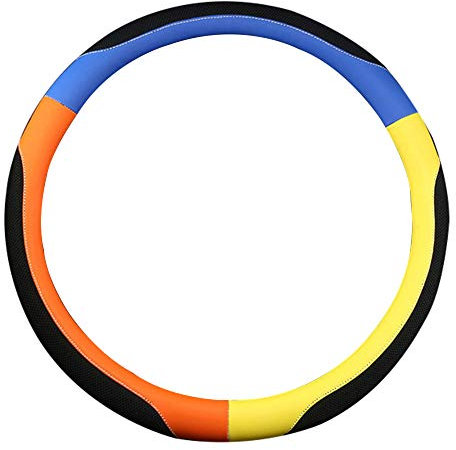 Universal Auto Lenkradhülle Regenbogen Bunt Lenkrad Abdeckung PU-Leder Lenkradbezug Anti Rutsch Lenkradschutz, Atmungsaktives Lenkradholster Langlebig 38 cm,Gelb Blau Orange