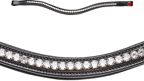 Kieffer Stirnband Collection 800 Chrystal Classic, weiße Steine, schwarzes Leder geschwungen, Warmblut