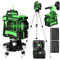 Livella laser, KKnoon 360° 4D 16 linee laser autolivellante con 2 * 2400mAh Batterie, 1.2m Treppiede, Staffa a Parete, Telecomadon (verde)