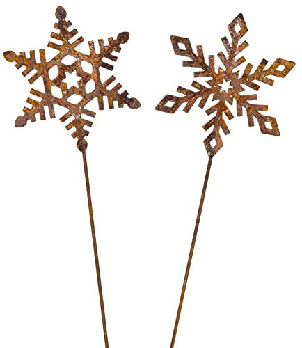 B2S BACK2SEASON Metall Stecker Schneeflocken zum Stecken Edelrost Weihnachtsdeko Gartenstecker H=72 cm 2er Set