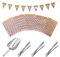 Zasvec Candy Bar Zubehör Set Candy Bar Banner Girlande Sackleinen Wimpelkette mit 50 Stück Papiertüten und Candybar Zuckerzange 4-er Set für Party Hochzeit Geburtstag Decor