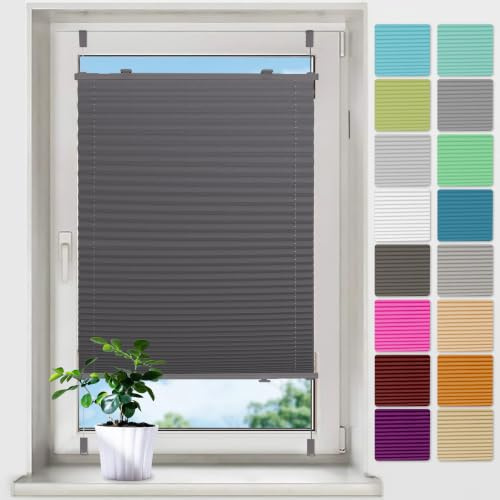 Plissee ohne Bohren Plissees Klemmfix - Anthrazit 85 x 120 cm (BxH) - Easyfix Plisseerollo Jalousie Faltrollo Blickdicht - Sichtschutz - Sonnenschutz Fertifplissee - Rollos für Fenster und Tür