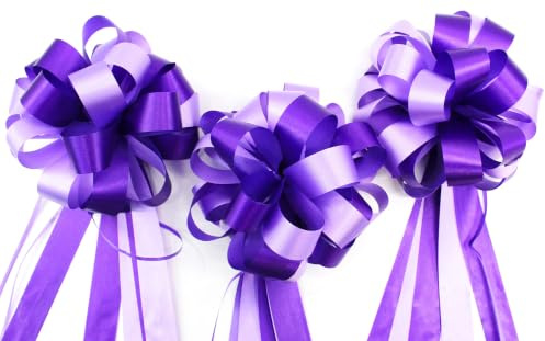 CaPiSo Große Ziehschleife 18cm Large Geschenkschleife 50cm Dekoschleife Schleife mit Geschenkband Autoschleife Basteln Dekorieren Verzieren (Lila, 3 Stück)