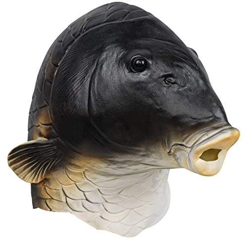 SINSEN Halloween Fischmaske Kostüm Tier Realistische Fischkopf Latex Kopfbedeckung Lustige Cosplay Requisiten für Erwachsene Männer Frauen