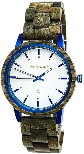 Holzwerk Germany Handgefertigte Designer Unisex Damen-Uhr Herren-Uhr Öko Natur Holz-Uhr Armband-Uhr Analog Klassisch Quarz-Uhr Braun Blau Grün Weiß