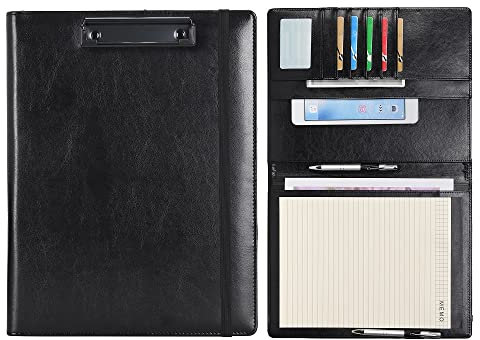 Wonderpool A4 A5 PU Leder Klemmbretter Schreibmappen Notizblock mit Innentasche - Schreib Padfolio Datei Dokument Fallhalter für Büroreise Schule Hotel Krankenhaus (Schwarz, A4)