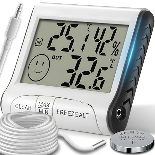 Retoo Thermometer Hygrometer Innen, Außen mit LCD Display, Digitales Thermo-Hygrometer mit Temperaturanzeige, Außensensor, Raumthermometer, Hygrometer Innen, Luftfeuchtigkeitmessgerät