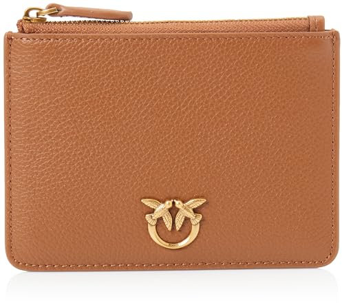 Pinko Damen Flat Mini Leder Bottalated Tasche, L17q_braun-Leone-Antique Gold
