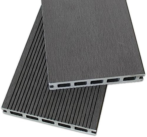 WPC Terrassendielen 22 x 140 mm - Terrassenboden Dielen Komplettset Terrassen-Bausatz mit Unterkonstruktion & Terrassen-Schrauben & Clips - Dielenlänge: 4m, Farbe: Dunkelgrau | Fläche: 18m²