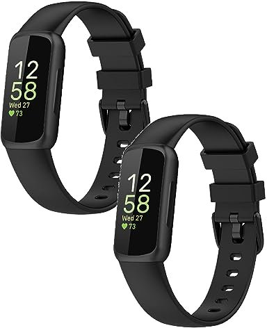 2 Pack Straps Compatible with Fitbit Inspire 3 Strap, Adjustable Wristband Silicone Sport Band for Fitbit Inspire 3 Activity Tracker (Black/Black)