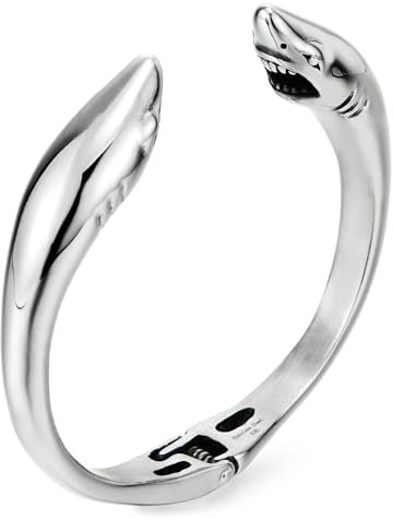 COOLSTEELANDBEYOND Herren Damen Edelstahl Hai Manschetten Armreif Armband mit Federverschluss, Retro-Stil