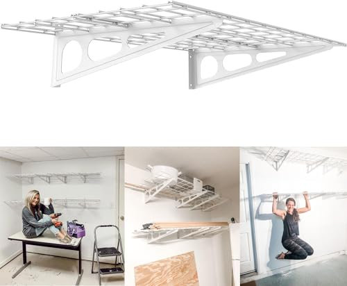 ZREBZYR Garage Wandregal, Schwerlastregal, Kellerregal, Lagerregal, Regal mit Stahlgestell, WEIß-60X90CM