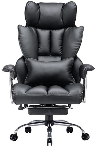 Efomao Silla de Oficina de Escritorio, Silla de Oficina de Piel sintética de Gran Respaldo, Silla giratoria con reposapiés y Soporte Lumbar (DE Black)