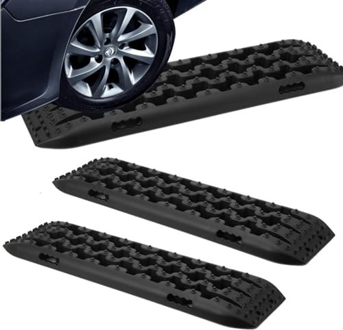 ECUTEE 2x Auto Anfahrhilfe Offroad Traktionshilfe für Schnee Sand Schlamm, 10T Last Reifenleiter Offroad Tracks für Geländewagen Wohnmobil PKW LKW, 105x30 cm Traktionsmatte Anfahrmatte