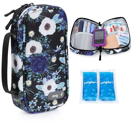 YOUSHARES Insulin Kühltasche mit 2 Kühlakku - 21x11.5x6CM Tragbar, aber großes Fassungsvermögen Medikamenten Etui für Diabetiker Halten Sie die Vorräte Sicher und Kalt Diabetes Tasche(Silberner Lotus)