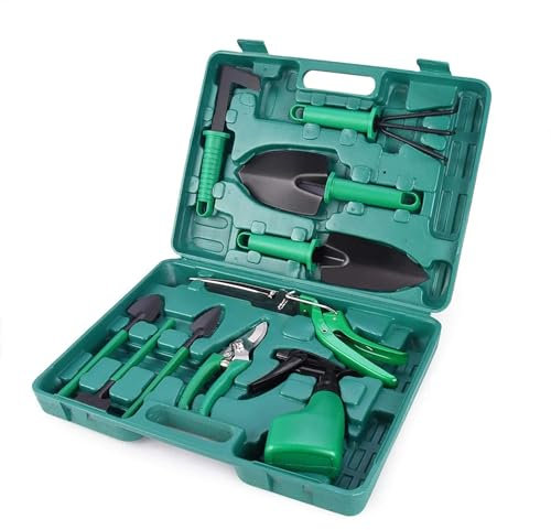 BAILEYU Gartenwerkzeug Set mit Organizer Koffer Outdoor Handwerkzeuge Zum Graben Pflanzen Beschneiden Umpflanzen Jäten Gartenarbeit, 11 Stück