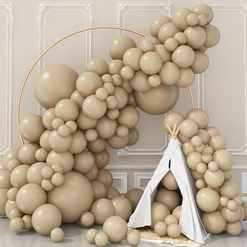 Nude Balloons Double Stuffed, 18 12 10 5 Inch Brown Tan Balloon Arch Garland Kit, Different Sizes Beige Apricot Neutral Latex Helium Balloons for Teddy Bear Birthday Boho Baby Shower Party Decorations