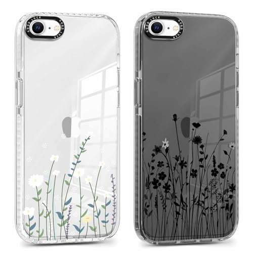 Foonary 2 Pack Clear Print Phone Case Compatible with iPhone 8/SE 2022/7/SE 2020 4.7, Slim Soft Silicone with Daisy Design Aesthetics Transparent Pattern Cases, Shockproof Bumper Protector Cover