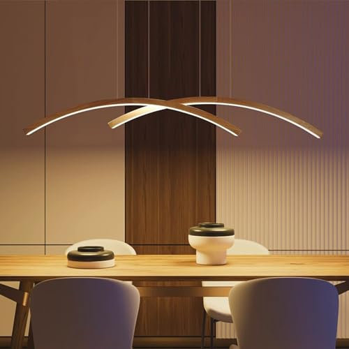 DDYY LED-Hängeleuchte Esszimmer Esszimmerlampe dimmbare Holz Licht rustikale Moderne Hängelampe mit Fernbedienung Pendelleuchte höhenverstellbar Esstischlampe hängend Küche