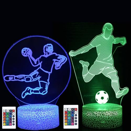 XRR Fußball Nachtlicht, 2 Stück Fußball 3D Illusion Lampe für Kinder Nachtlicht Kinder mit 16 Farben Ändern und Fernbedienung, Schreibtischlampen Geschenke für Mädchen Jungen
