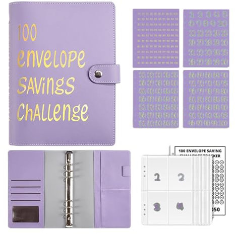 100 envelope challenge binder, 100 envelope saving challenge - Spar-Herausforderungen-Haushaltsbuchordner mit Geldumschlägen für den Budgetplaner und zum Geldsparen