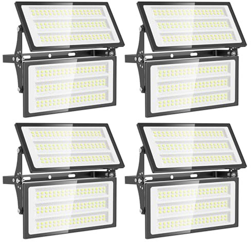 Viugreum 4 Packs 200W Projecteur LED Exterieur, Blanc Froid 6500K 20000LM, IP66 Étanche Eclairage Exterieur, Extérieur De Projecteur Idéal Pour Garage Atelier Parkings Gym