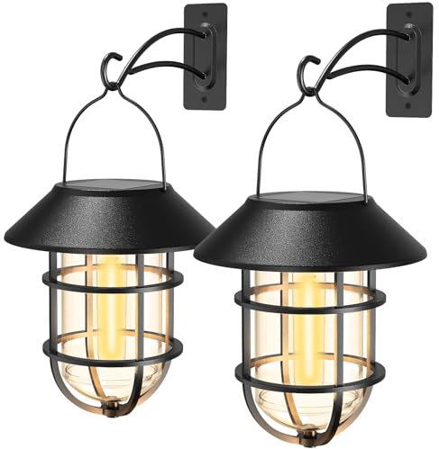 2er-Pack Solarlaternen, Solarleuchten für den Außenbereich, wasserdichte Solar-Außenleuchte zum Aufhängen, Metall, schweres Glas und Edelstahl, für den Außenbereich