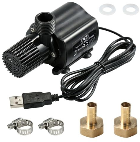 Pompa per acquario, USB, 500 l/h, 4 W, mini pompa per acqua, piccola pompa per filtro, pompa per fontana, ultra silenziosa, con cavo da 1,8 m, 2 ugelli in ottone per acquario, senza spazzole