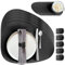 MIQIO Tischset aus Kunstleder - 18er Set - inkl. Untersetzer- Leder Platzsets abwaschbar - 6X Platzsets, Glasuntersetzer, Serviettenringe | schwarz | stoneförmig