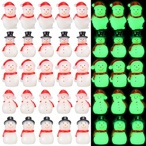 Simgoing 50 Stück Mini-Schneemann-Figuren, Glitzer, Mini-Winter-Schneemann, leuchtet im Dunkeln, kleine Dekoration für Winter, Weihnachten, Basteln, Ornamente, DIY, Partygeschenke, Geschenke