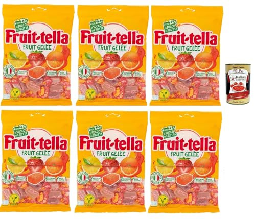 Italian Gourmet Fruittella Gelée Caramelle Fruchtsaft Gummis 6 x 180g | Morbide alla frutta e senza glutine, bunte Kaubonbons für Kinder, Party, Gesamtnettogewicht 1,08 kg + Kostenlos Polpa 400g