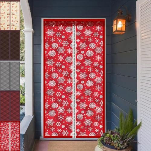 Cortina de Puerta Aislante Térmica 240 x 300 cm Algodón Cortina Caliente a Prueba de Viento Impermeable Cortina Puerta Exterior Espesar para Balcón en Invierno, Rojo