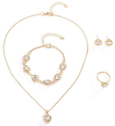 TTPSRY 4 Stück Schmuckset Damen Halskette Armband Ring Ohrringe Herz Kristall Zirkonia Brautschmuck Set Schmuckset Weihnachten Party Geschenke für Mädchen