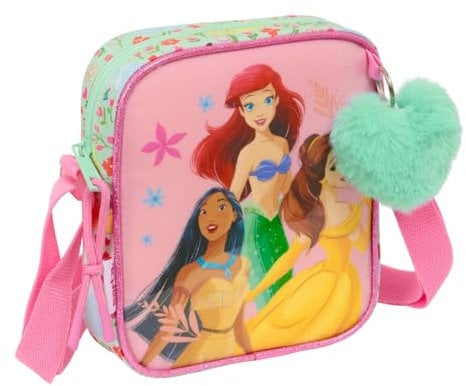 Princesas Disney Bloom Kleine Umhängetasche, Kindertasche, ideal für Kinder von 5 bis 14 Jahren, bequem und vielseitig, Qualität und Widerstandsfähigkeit, 16 x 4 x 18 cm, Wassergrün/Hellrosa, M,
