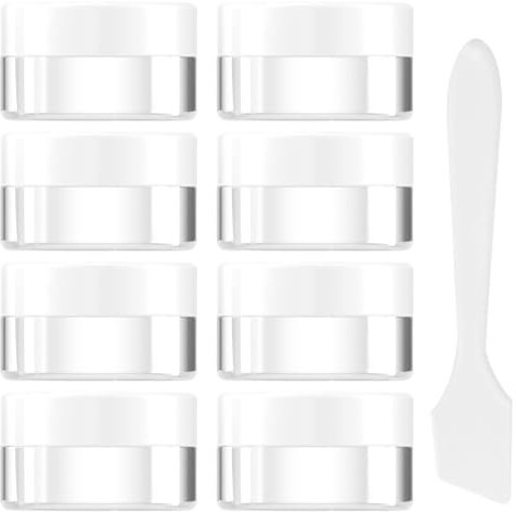 LONZIKP Lot de 8 vides en verre transparent, mini pots à crème avec spatule, pots vides de voyage, pour lotions, crèmes, mini bougies, cosmétiques (5 ml) (couvercle blanc)