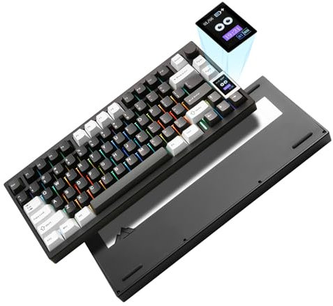 YUNZII AL80 Teclado Mecánico Inalámbrico,Full Aluminio CNC,Smart LCD Display,Hot Swappable Gasket Mount 75% Layout with Knob,BT/2.4G/USB-C, QMK/Via Soporte for Win/Mac (Black, Cocoa Cream v2)